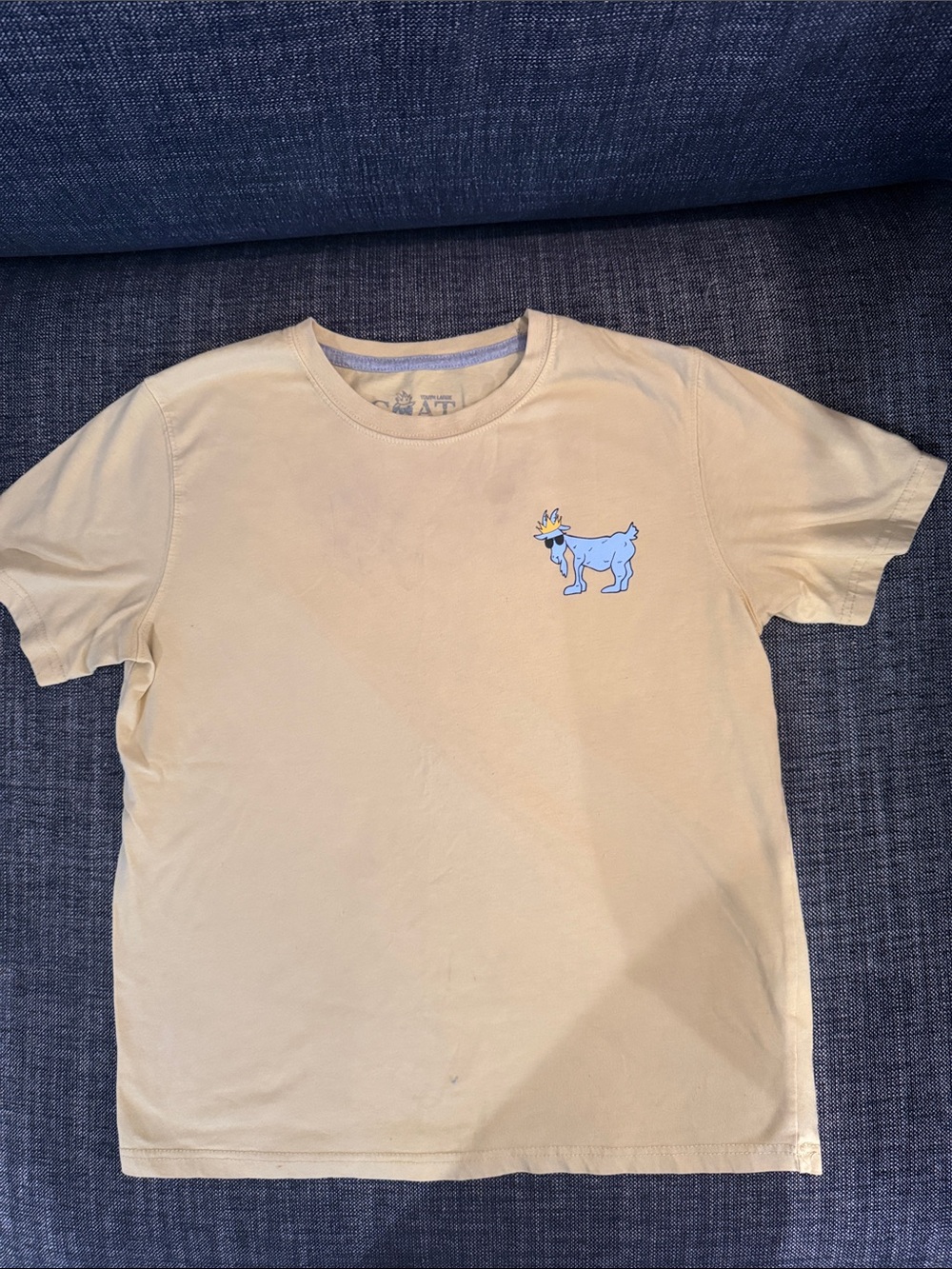 Yellow Short-Sleeve Kids Tee with Blue Goat Motif